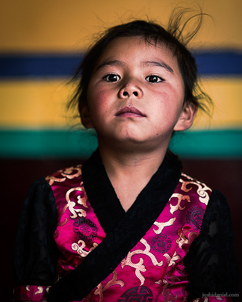 Portrait of a little girl in Stakna Monastery (Stakna Gompa) in Leh, Jammu and Kashmir, India