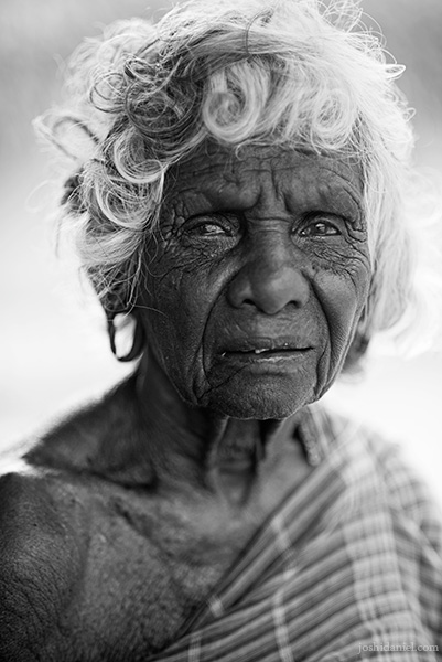 Black and white portrait of an old lady in Mangulam, Madurai, Tamil Nadu, India